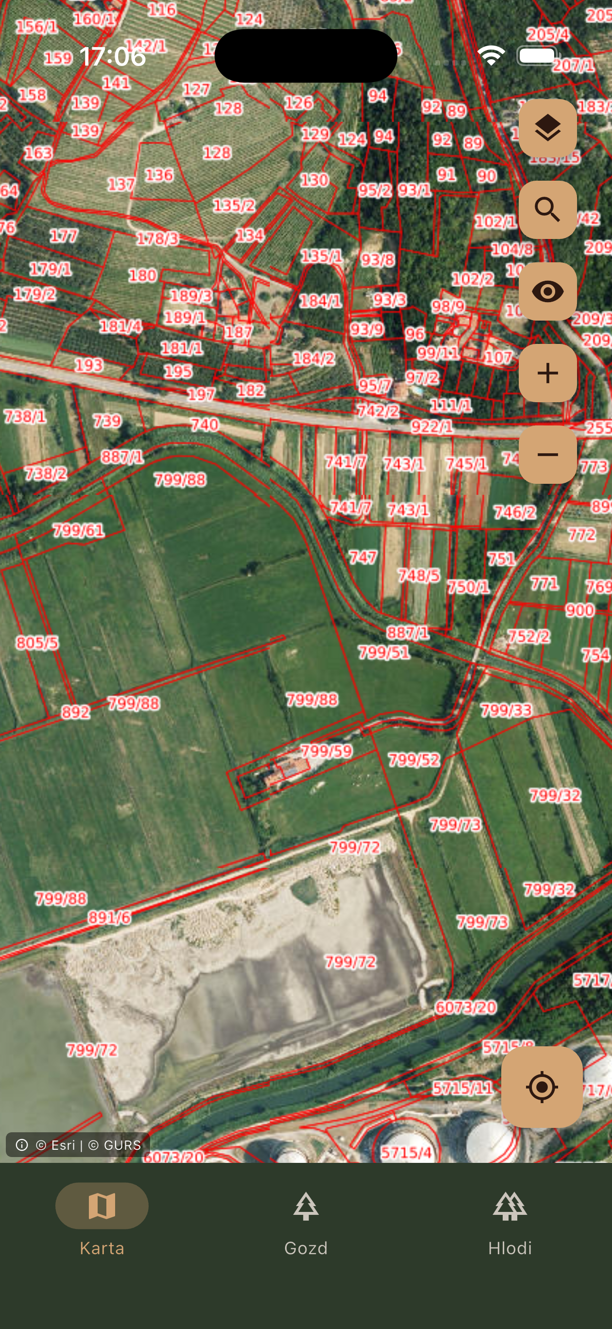 Gozdar aplikacija - zemljevid